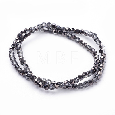 Faceted(32 Facets) Round Half Plated Electroplate Glass Beads Strands X-EGLA-J042-4mm-H01-1