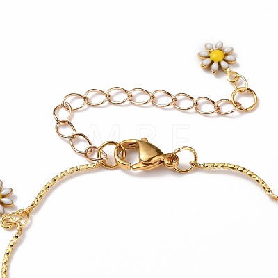 Brass Enamel Flower Charm Bracelets BJEW-JB05783-1