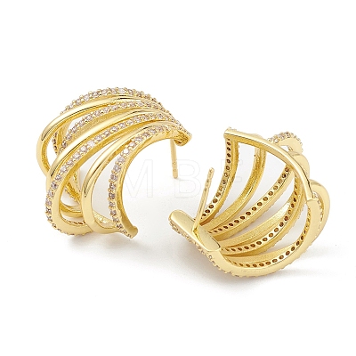 Hollow Fan Rack Plating Brass Cubic Zirconia Stud Earrings for Women EJEW-K245-08G-1