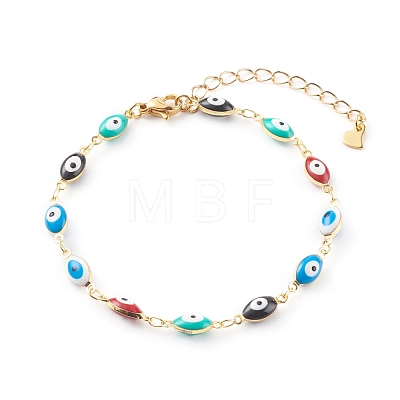 Brass Enamel Evil Eye Link Chain Bracelets & Necklaces Jewelry Sets SJEW-JS01185-1