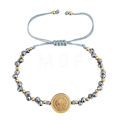 Adjustable Glass & Brass Beads Braided Bead Bracelets VF6330-1