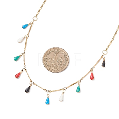 304 Stainless Steel Enamel Colorful Teardrop Tassel Bib Necklaces for Women NJEW-JN05769-1