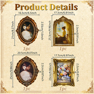 4Pcs 4 Styles Vintage Resin Photo Frame Stands AJEW-GA0010-60-1