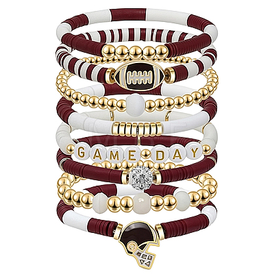 8Pcs 1Bag Rugby Polymer Clay Heishi & CCB Plastic Beaded Stretch Bracelets Set BJEW-PA0001-12C-1