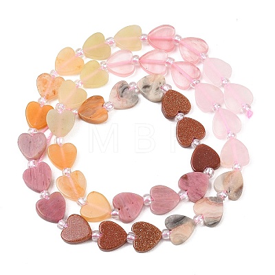 Natural Rose Quartz & Cherry Quartz Glass & Rhodonite & Crazy Agate & Synthetic Goldstone Beads Strands G-F811-A05-02-1