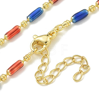 Brass Enamel Column Link Chain Necklaces NJEW-H039-02B-03G-1