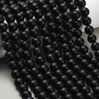 Natural Black Onyx(Dyed & Heated) Beads Strands G-Z024-01B-10mm-1