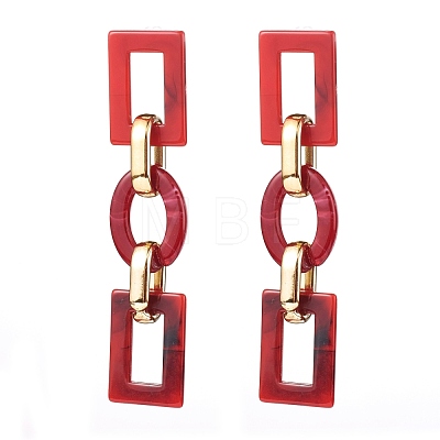 Acrylic & CCB Plastic Link Chain Dangle Stud Earrings X-EJEW-JE04470-1