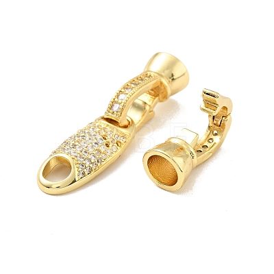 Rack Plating Brass Micro Pave Clear Cubic Zirconia Fold Over Clasps KK-E034-39G-1