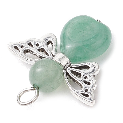 Natural Green Aventurine/Lapis Lazuli/Rose Quartz/Tiger Eye/Blue Spot Jasper/Synthetic Turquoise Heart Angel Pendants PALLOY-JF03186-01-1