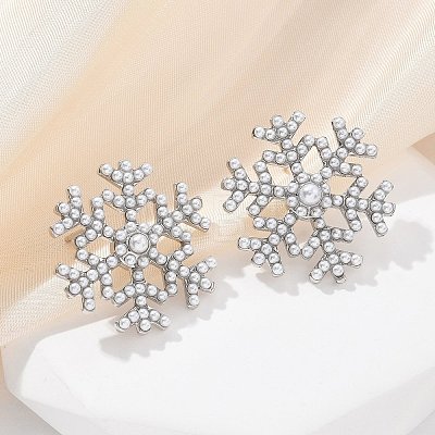 Snowflake Brass & ABS Imitation Pearl Stud Earrings EJEW-M077-03P-1