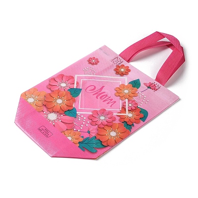 Mother's Day Theme Printed Flower Non-Woven Reusable Folding Gift Bags with Handle ABAG-F009-C03-1