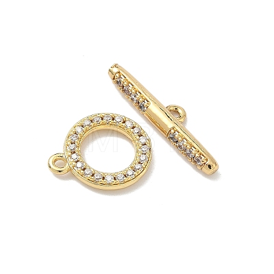 Brass Micro Pave Clear Cubic Zirconia Toggle Clasps X-KK-G548-26G-1