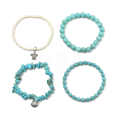 4Pcs 4 Style Synthetic Turquoise Beaded Stretch Bracelets SET BJEW-TA00377-1