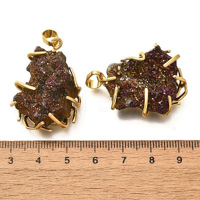 Electroplated Natural Druzy Agate Pendants G-K338-45G-03-1