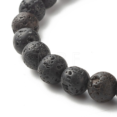 Natural Lava Rock & Non-magnetic Synthetic Hematite Round Beads Energy Power Stretch Bracelets Sett BJEW-JB07051-02-1