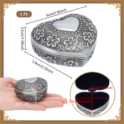 Vintage Flower Heart Alloy Jewelry Storage Boxes for Trinkets CON-WH0095-243-1