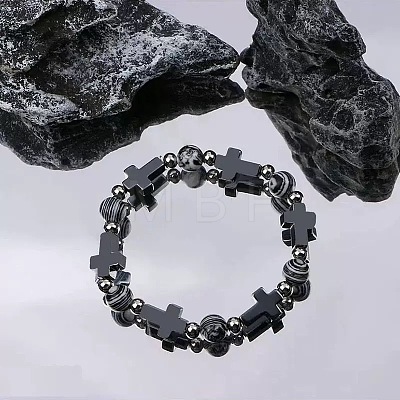 Synthetic Non-magnetic Hematite & Natural Gemstone Beads Stretch Bracelets for Women Men TK7593-1