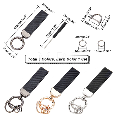 3 Sets 3 Colors Microfiber Leather Keychain KEYC-GA0001-11-1