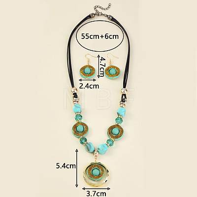 Bohemian Style Acrylic Flat Round Beaded & Pendant Necklaces & Dangle Earrings Sets FS-WG4AC26-01-1