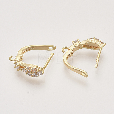 Brass Cubic Zirconia Hoop Earring Findings with Latch Back Closure KK-T048-030G-NF-1