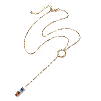 Natural & Synthetic Mixed Gemstone Rondelle Lariat Necklaces NJEW-JN04640-1