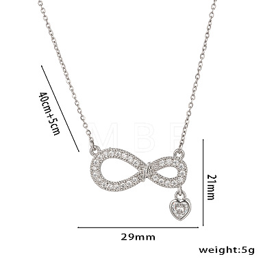 Valentine's Day 304 Stainless Steel Micro Pave Clear Cubic Zirconia Infinity with Heart Pendant Necklaces for Women FS-WGC932D-02-1