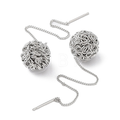 Brass Wire Ball Stud Earrings EJEW-G357-01P-1