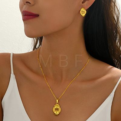 Brass Ring Pendant Necklace & Stud Earrings Sets for Women PL1796-1