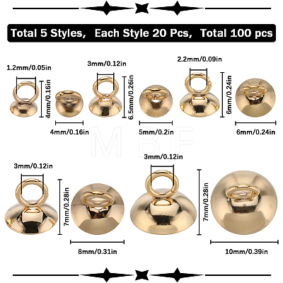 SUNNYCLUE 100Pcs 5 Size 201 Stainless Steel Bead Cap Pendant Bails STAS-SC0006-01-1