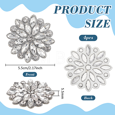 4Pcs Glass Rhinestone Flower Wedding Dress Accessories STIC-FG0001-11B-1