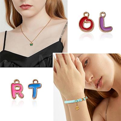 52 Pieces Alphabet Charm Pendant Colorful Alloy Enamel Letter Charm Alphabet A-Z Pendant for Jewelry Necklace Earring Making Crafts JX148A-1