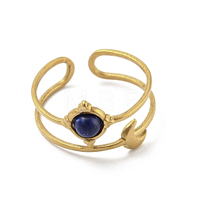 304 Stainless Steel with Natural Lapis Lazuli Ring RJEW-Z031-01H-01-1