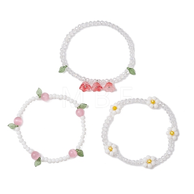 3Pcs 3 Colors Acrylic Charms Bracelets Sets for Women BJEW-TA00577-02-1