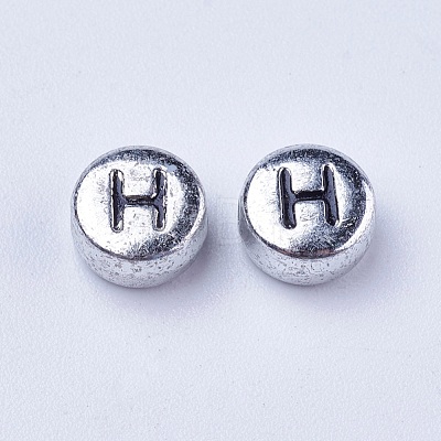 Silver Color Plated Acrylic Horizontal Hole Letter Beads X-PB43C9070-H-1