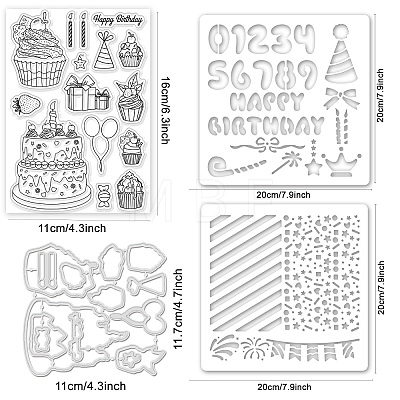 Globleland 1 Set Birthday Cake PET Hollow Out Drawing Painting Stencils DIY-GL0004-111-1