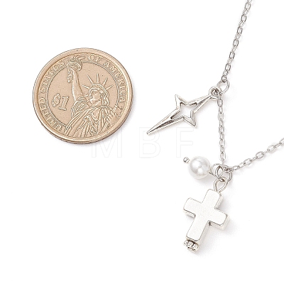 Alloy Cross Star Pendant Brass Cable Chain Necklaces for Women NJEW-JN05789-1