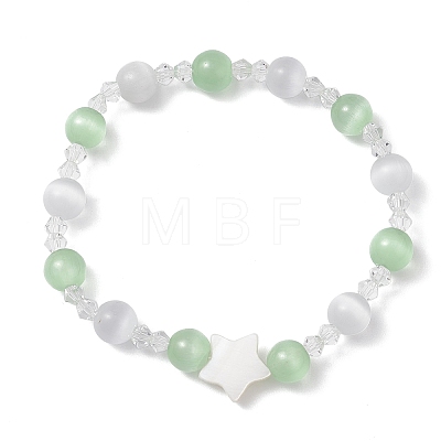 4Pcs 4 Colors Cat Eye & Imitation Austrian Crystal Beads Stretch Bracelets for Women BJEW-TA00695-1