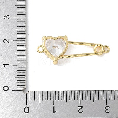 Brass Cubic Zirconia Heart Safety Pin Connector Charms KK-Q031-45G-01-1