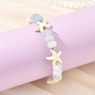 Natural Banded Agate & Gemstone Starfish Shape Beaded Bracelets BJEW-JB14419-1
