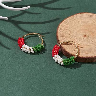 Christmas Theme Glass Seed Braided Hoop Earrings EJEW-TA00106-1