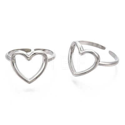 304 Stainless Steel Hollow Heart Cuff Rings RJEW-N038-122P-1