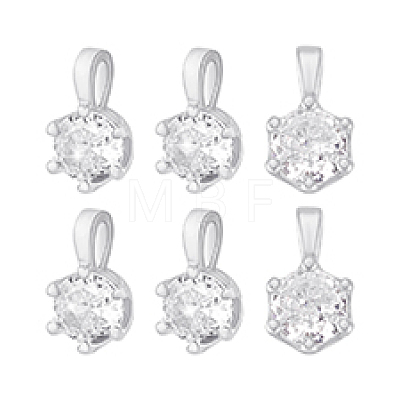 6Pcs 925 Sterling Silver Pave Clear Cubic Zirconia Flat Round Charms STER-PH0004-46P-1