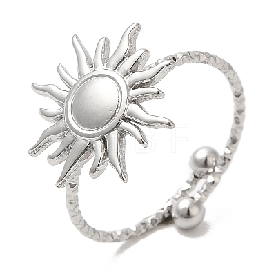 304 Stainless Steel Sun Open Cuff Ring for Women RJEW-M149-08P-1