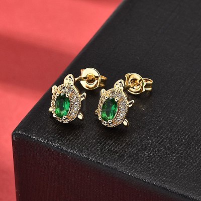 Tortoise Brass Micro Pave Cubic Zirconia Stud Earrings EJEW-A135-04G-1