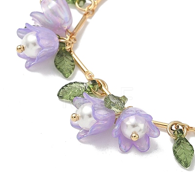 Flower Leaf Shell Pearl & Acrylic Charm Bracelets BJEW-TA00535-01-1