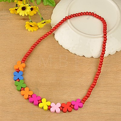 Colorful Wood Necklaces for Kids NJEW-JN00306-01-1