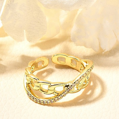 Rack Plating Brass Micro Pave Cubic Zirconia Cuff Finger Rings for Women RJEW-C117-02G-1