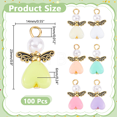 100Pcs Acrylic & ABS Plastic Imitation Pearl Angel Pendants FIND-HY0005-28-1