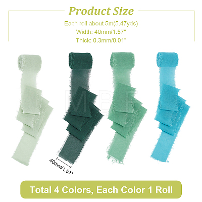  4 Rolls 4 Colors Polyester Raw Edged Ribbon OCOR-NB0001-81A-1
